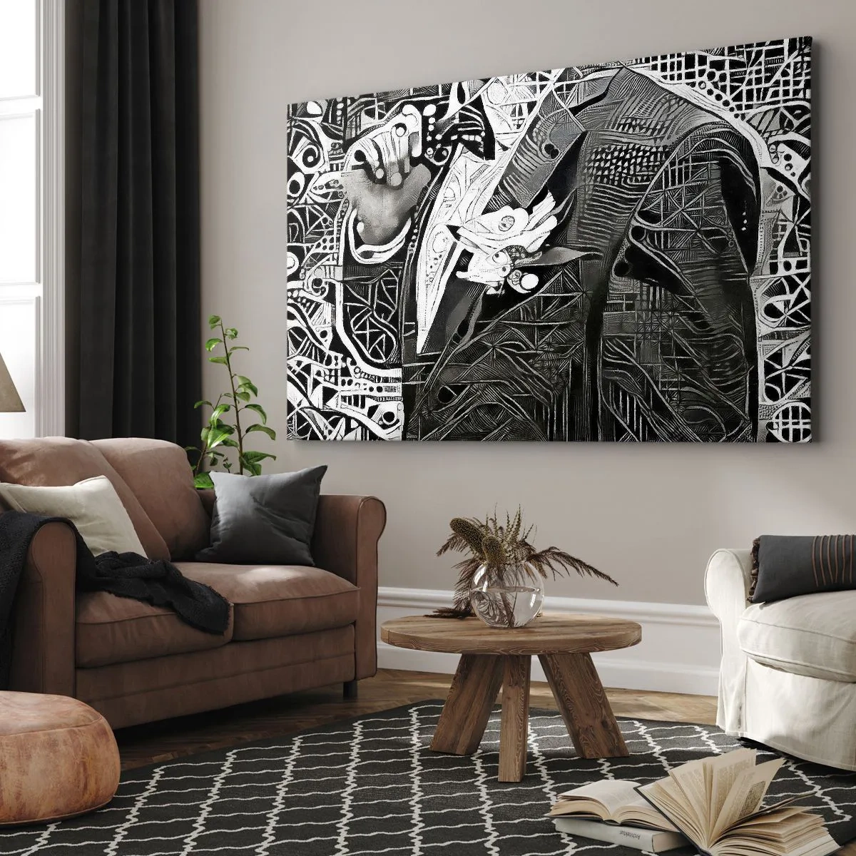 Impression sur toile - Image sur toile - Abstraction élégante d'un homme en costume en noir et blanc - 100x70cm - Seulement en apparence un homme froid - Décoration murale moderne pour le salon et la chambre ARTTOR