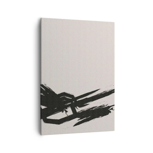 Impression sur toile - Image sur toile - Coups de pinceau dynamiques en noir sur fond clair - 50x70cm - Ruée imparable - Décoration murale moderne pour le salon et la chambre ARTTOR