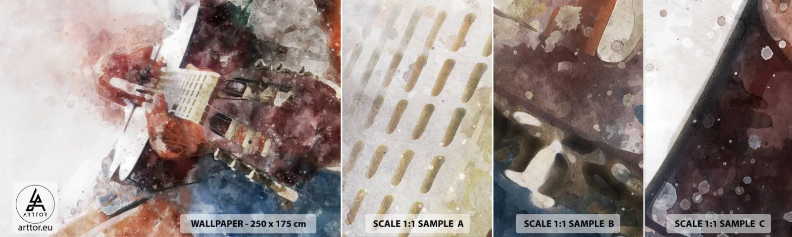 Échantillon de Papier Peint Autocollant Deluxe Sticker - Et qu'en pensez-vous ? - Abstraction, Musique, Guitare - 100x30 cm