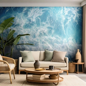 Papier Peint Photo Premium Sand - Joyeusement et en sautant - Mer, Vague de mer, Nature - 450x315 cm