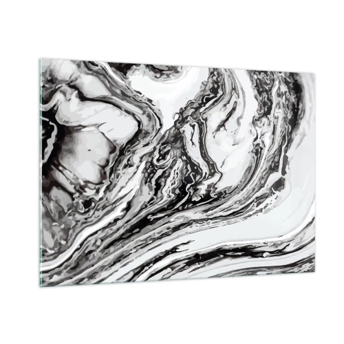 Impression sur verre - Image sur verre - Un motif abstrait dans des tons de noir et blanc ressemblant à des vagues. - 100x70cm - Au début, c'était le chaos - Décoration murale moderne pour le salon et la chambre ARTTOR
