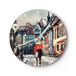 Horloge murale - Pendule murale - Une rue romantique avec un parapluie sur fond d'immeubles sous la pluie - 30x30cm - Pluie pour deux - Décoration murale moderne pour le salon, la cuisine et la chambre ARTTOR