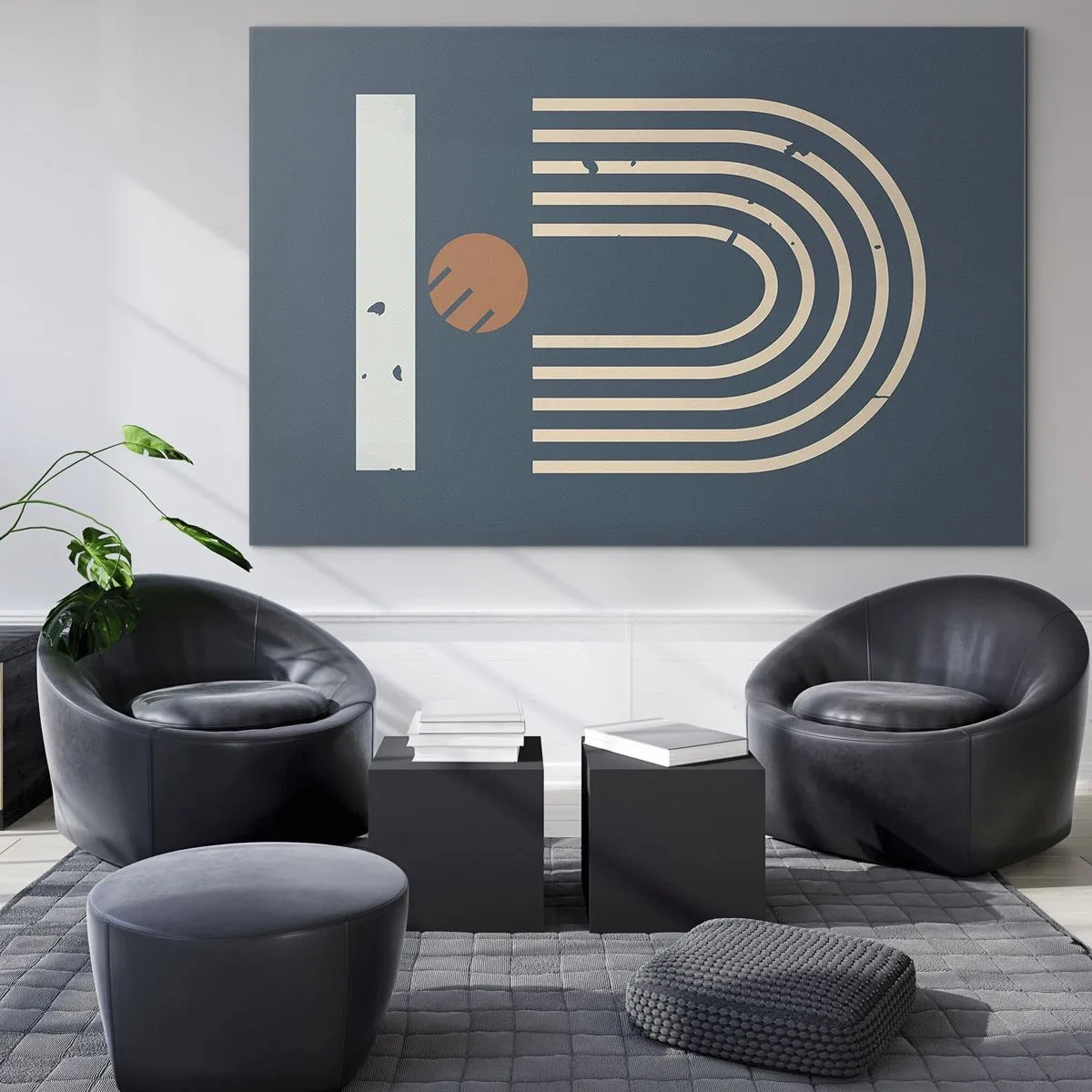 Impression sur verre - Image sur verre - Composition géométrique rétro sur fond sombre - 120x80cm - Géométrie sur la grenade - Décoration murale moderne pour le salon et la chambre ARTTOR