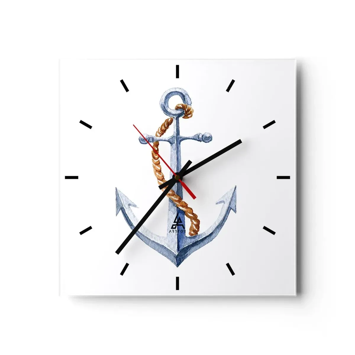 Horloge murale - Pendule murale - Ancre avec corde dans un style aquarelle - 30x30cm - Ah l'aventure ! - Décoration murale moderne pour le salon et la chambre ARTTOR