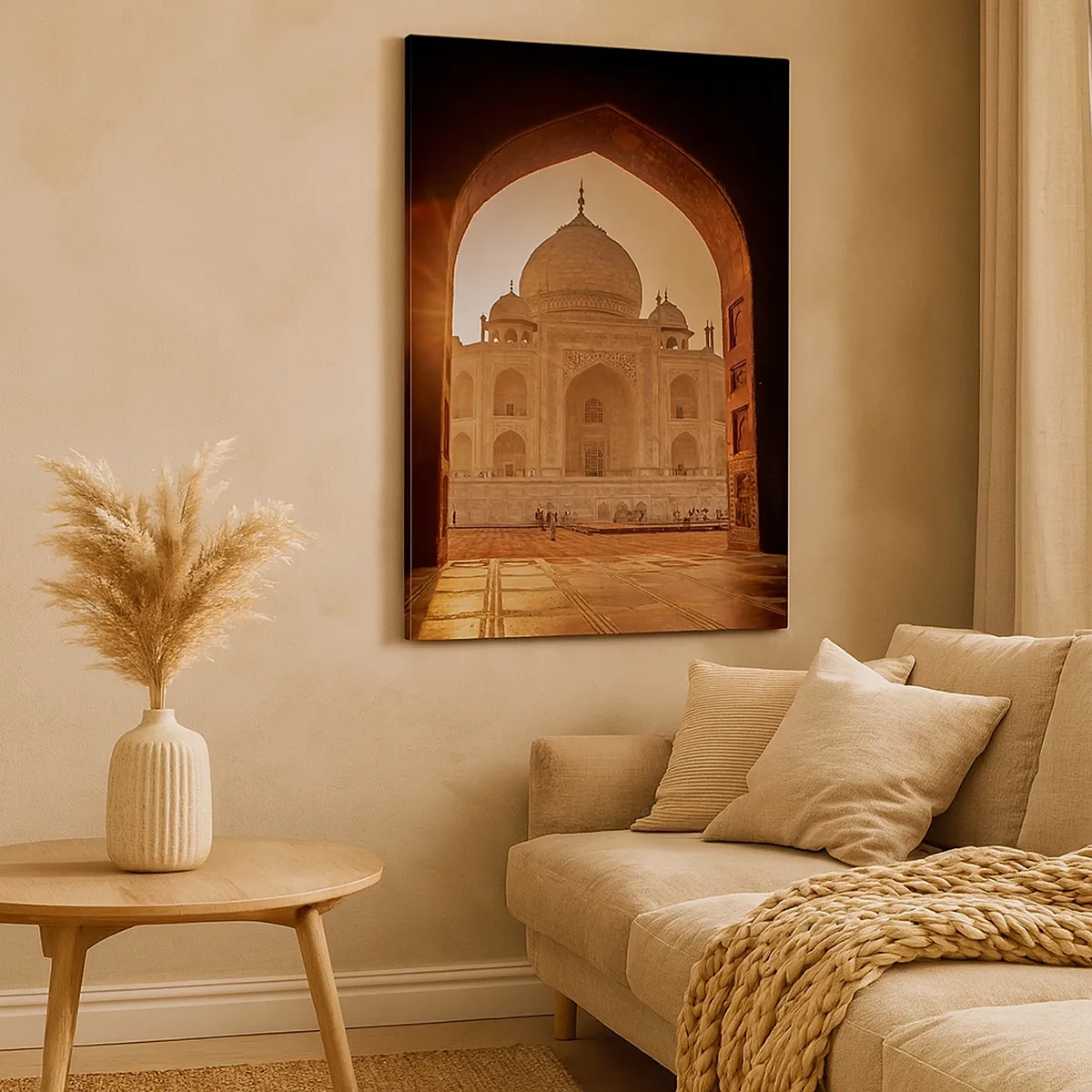 Impression sur toile - Image sur toile - Le Taj Mahal au soleil vu depuis l'arche de la porte - 50x70cm - Un monument à l'amour surnaturel - Décoration murale moderne pour le salon et la chambre ARTTOR