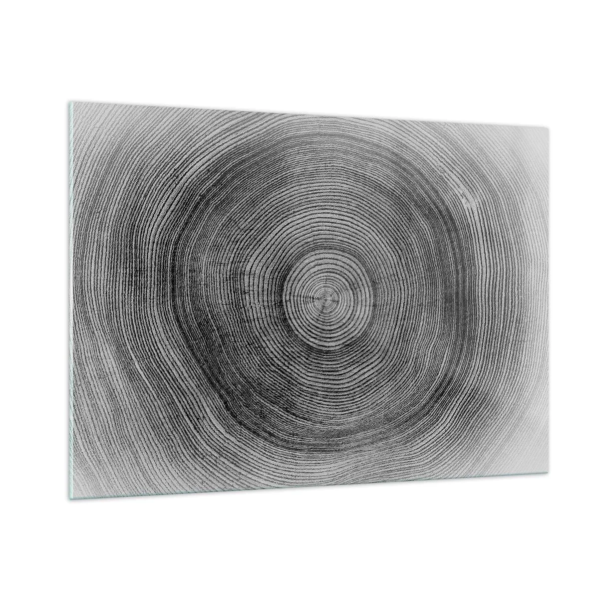 Impression sur verre - Image sur verre - Lignes concentriques d'anneaux d'arbres présentées dans une esthétique en noir et blanc - 100x70cm - Signe du temps - Décoration murale moderne pour le salon et la chambre ARTTOR