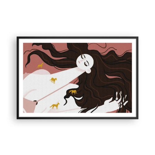 Affiche dans un cadre noir - Poster - Rêve d'un cheval d'or - 91x61 cm