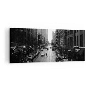 Impression sur toile - Image sur toile - Une rue en noir et blanc au milieu de la ville avec des voitures et des piétons - 120x50cm - Un autre jour comme tous les autres jours - Décoration murale moderne pour le salon et la chambre ARTTOR