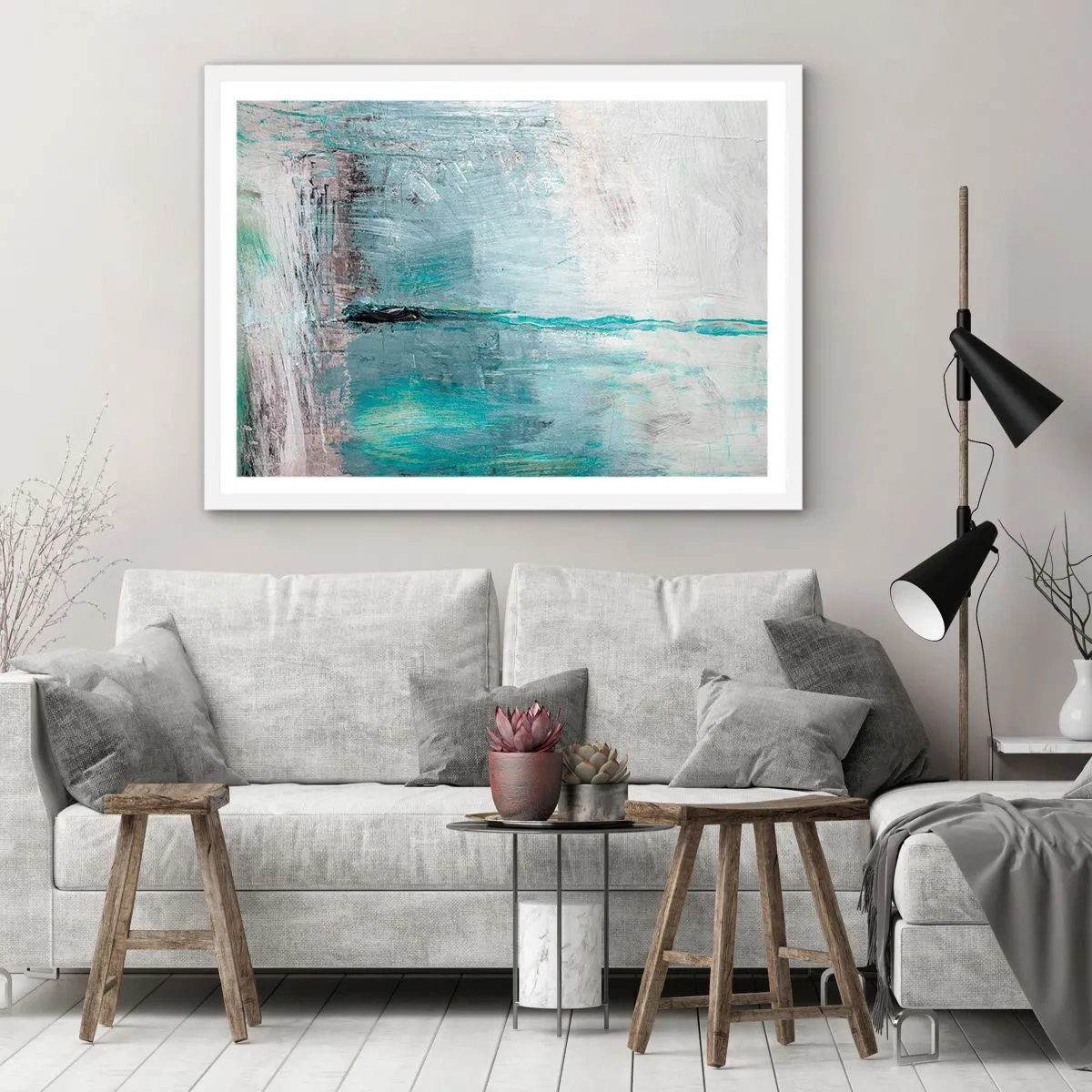 Affiche dans un cadre blanc - Poster - Horizontalement en bleu - 40x30 cm