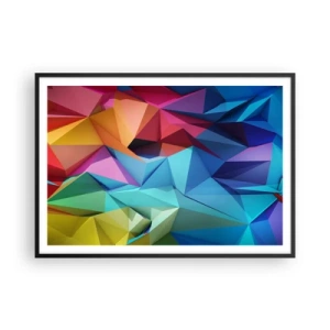 Affiche dans un cadre noir - Poster - Abstraction géométrique colorée aux couleurs vives - 100x70cm - Origami arc-en-ciel - Décoration murale moderne pour le salon et la chambre ARTTOR