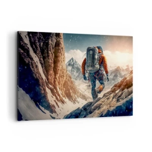 Impression sur toile - Image sur toile - Un grimpeur sur un sentier de montagne dans un paysage hivernal - 100x70cm - Guerrier solitaire - Décoration murale moderne pour le salon et la chambre ARTTOR