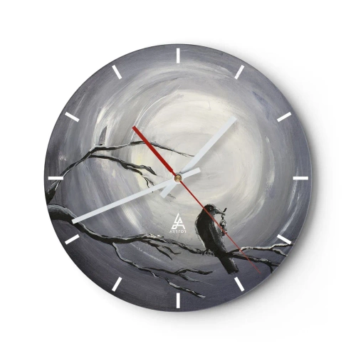 Horloge murale - Pendule murale - Oiseau noir sur une branche au clair de lune - 30x30cm - La clé du mystère de la nuit - Décoration murale moderne pour le salon, la cuisine et la chambre ARTTOR