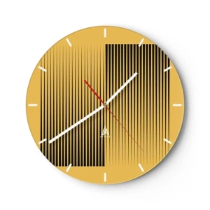 Horloge murale - Pendule murale - Fond jaune avec des lignes verticales noires créant un effet géométrique - 30x30cm - Cadre opposé - Décoration murale moderne pour le salon, la cuisine et la chambre ARTTOR