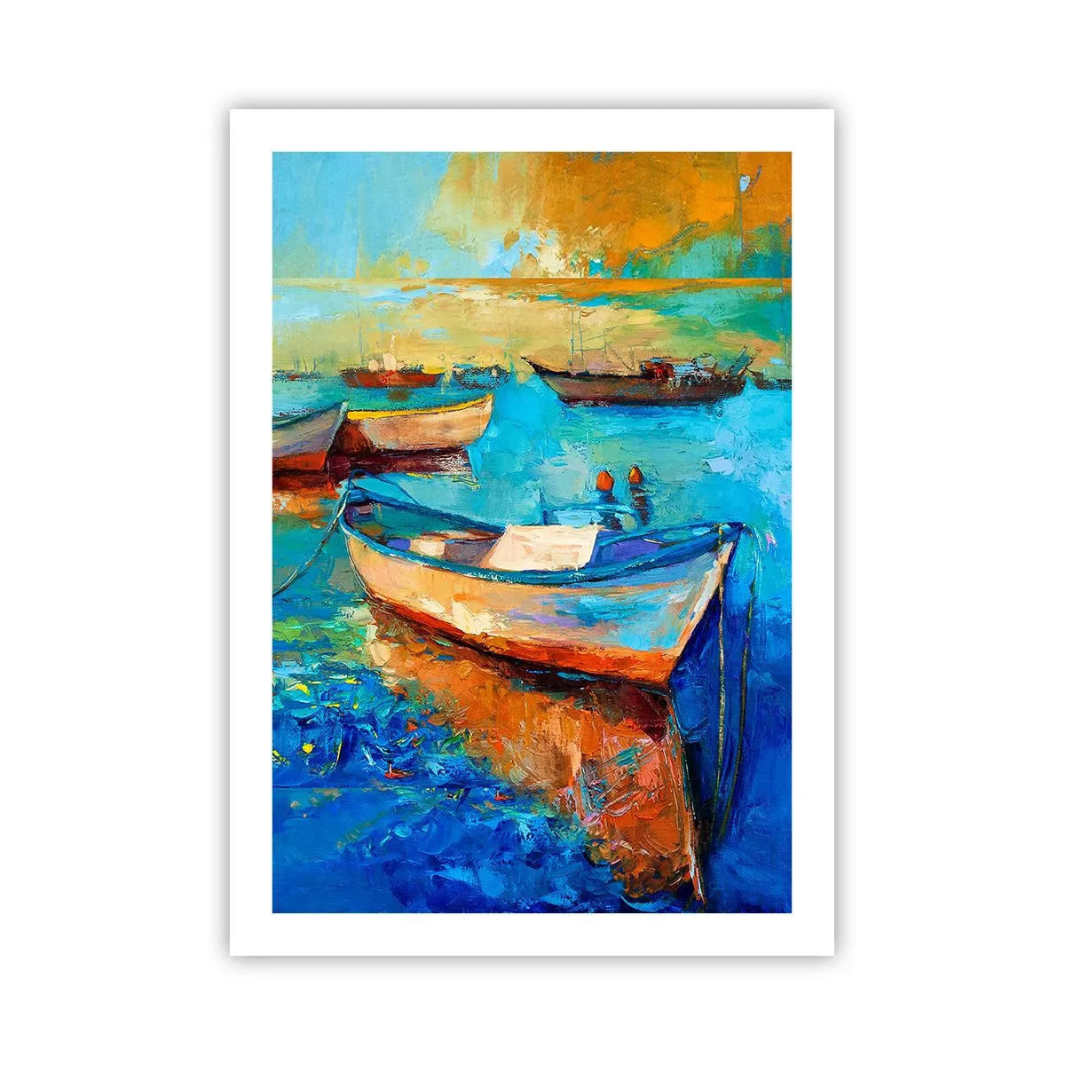 Affiche - Poster - Bateaux colorés sur l'eau dans un style impressionniste - 50x70cm - Dans la baie du sud - Décoration murale moderne pour le salon et la chambre ARTTOR