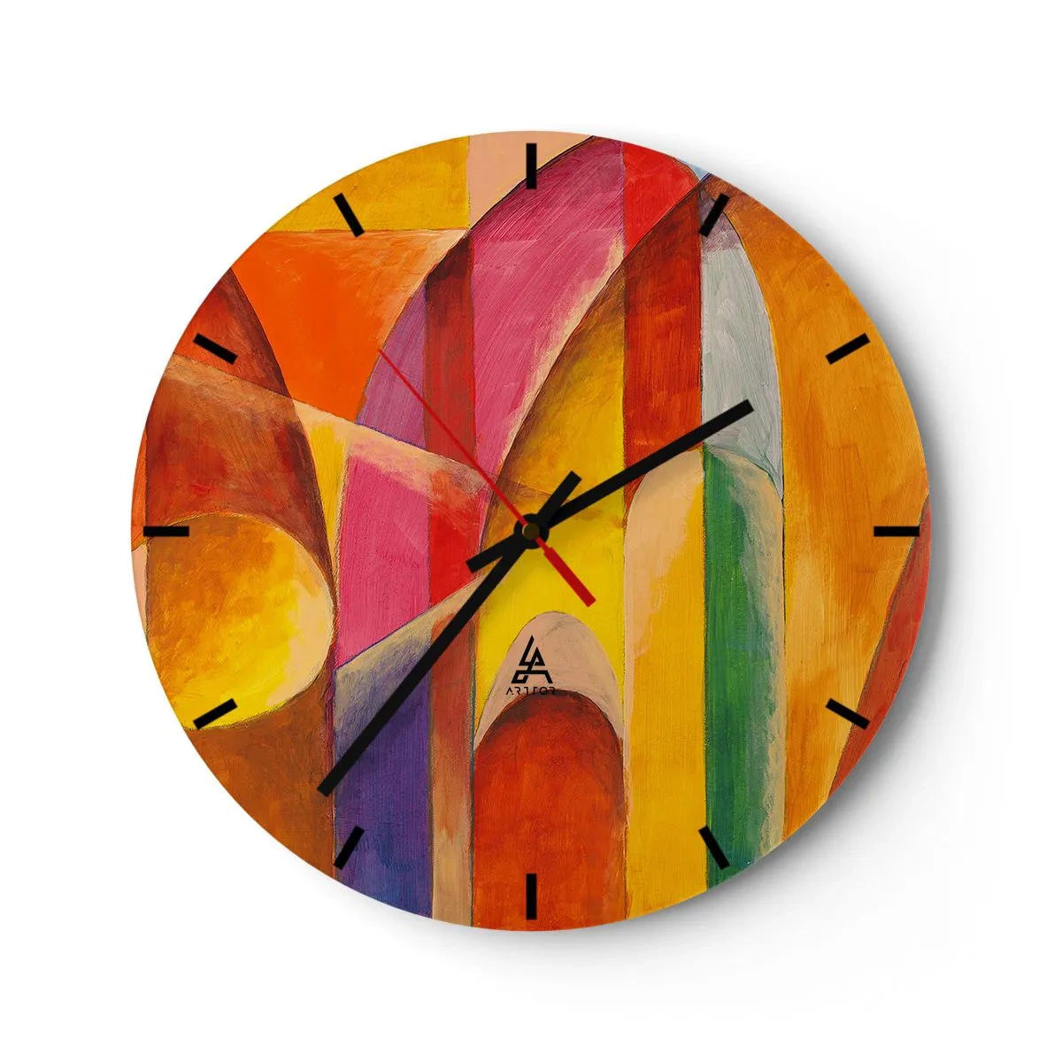 Horloge murale - Pendule murale - Abstraction colorée avec des formes géométriques - 30x30cm - Cathédrale du soleil - Décoration murale moderne pour le salon, la cuisine et la chambre ARTTOR