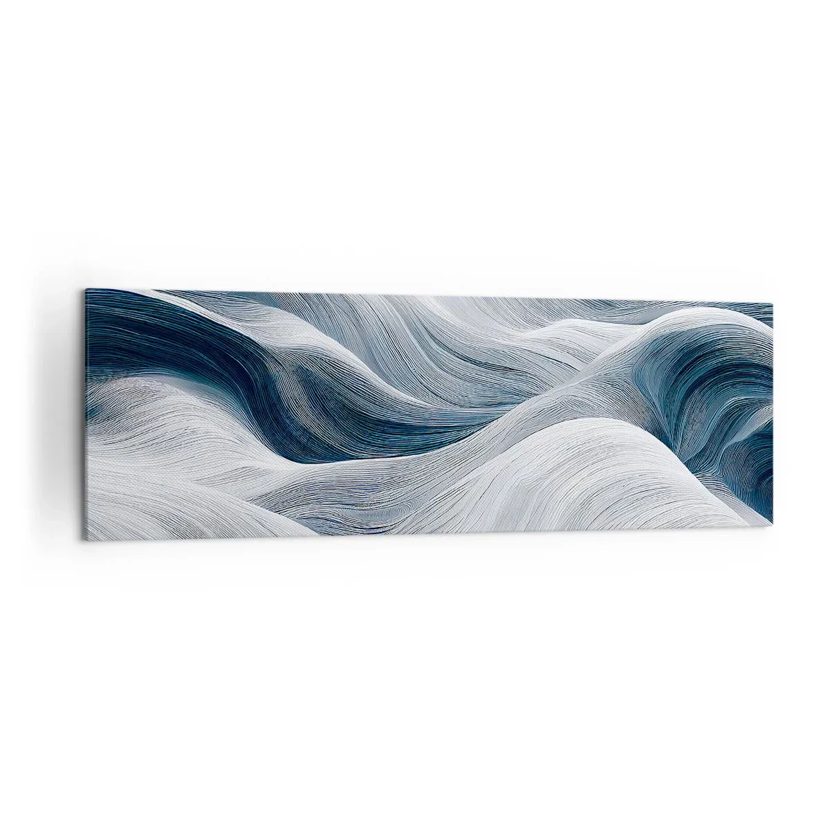 Impression sur toile - Image sur toile - Lignes ondulées dans des tons de bleu et de blanc - 160x50cm - Vagues blanches et bleues - Décoration murale moderne pour le salon et la chambre ARTTOR