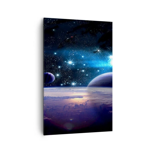 Impression sur toile - Image sur toile - Une vue de l'espace avec des planètes et des étoiles - 80x120cm - Toujours seul? - Décoration murale moderne pour le salon et la chambre ARTTOR