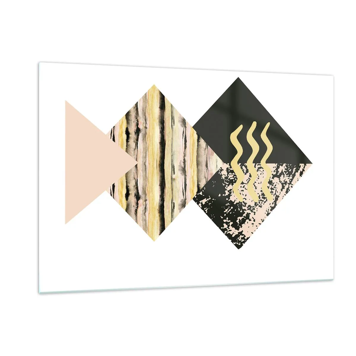 Impression sur verre - Image sur verre - Composition géométrique abstraite avec des triangles et des textures - 120x80cm - Pas si simple - Décoration murale moderne pour le salon et la chambre ARTTOR