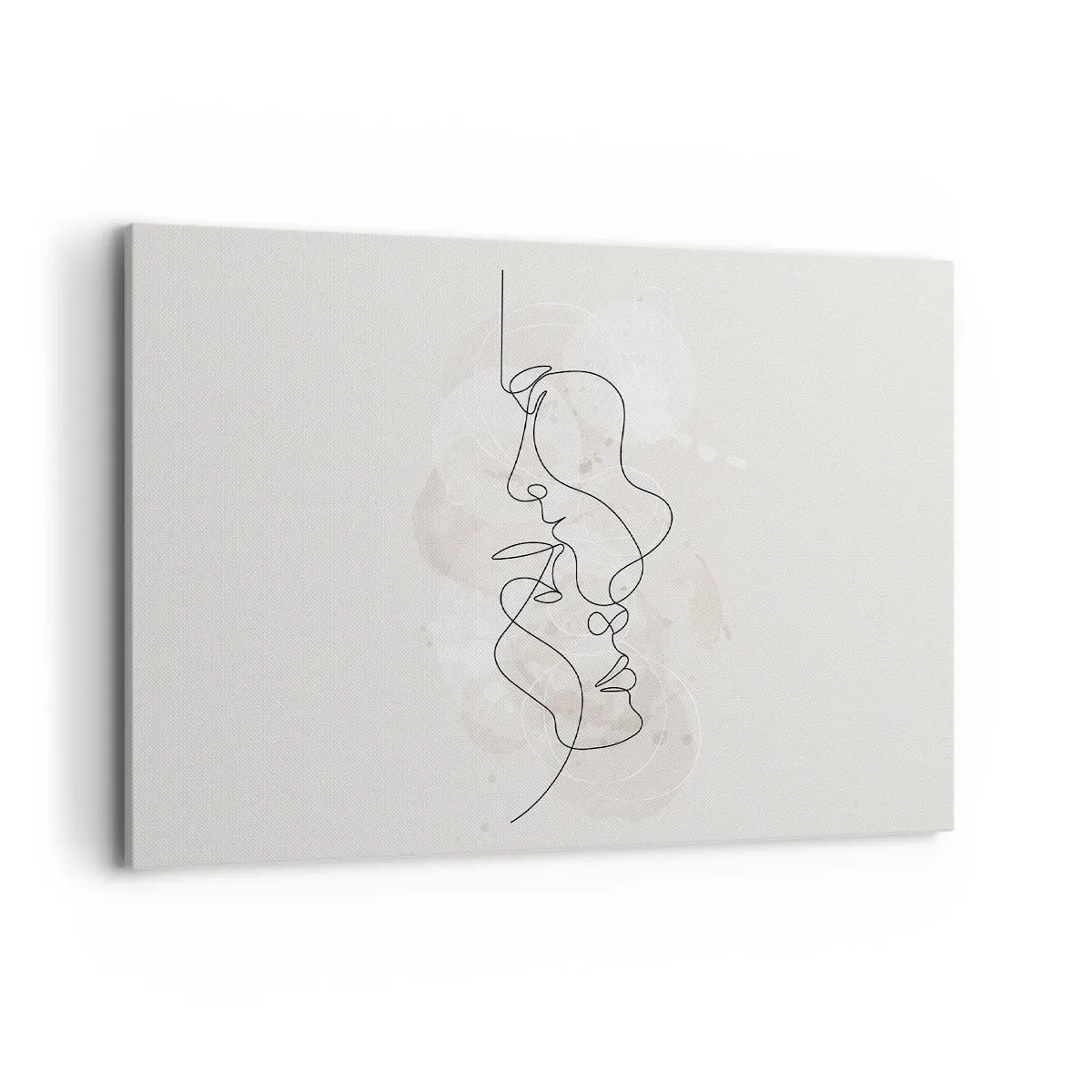 Impression sur toile - Image sur toile - Contour abstrait de deux visages sur fond clair - 100x70cm - Emmêlé dans une étreinte - Décoration murale moderne pour le salon et la chambre ARTTOR