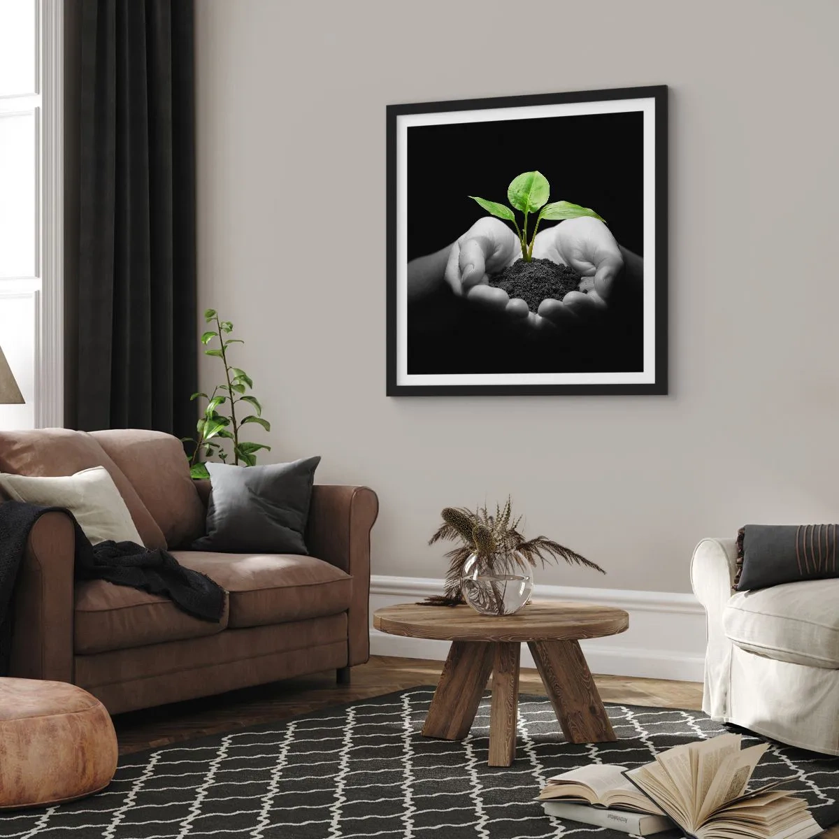 Affiche dans un cadre noir - Poster - J'aime la nature, je la protège - 50x50 cm