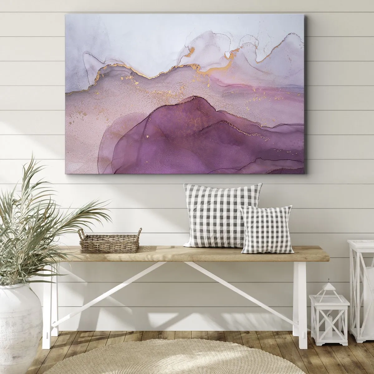Impression sur toile - Image sur toile - Une composition abstraite dans des tons de violet et d'or. - 120x80cm - Vagues lilas et violettes - Décoration murale moderne pour le salon et la chambre ARTTOR