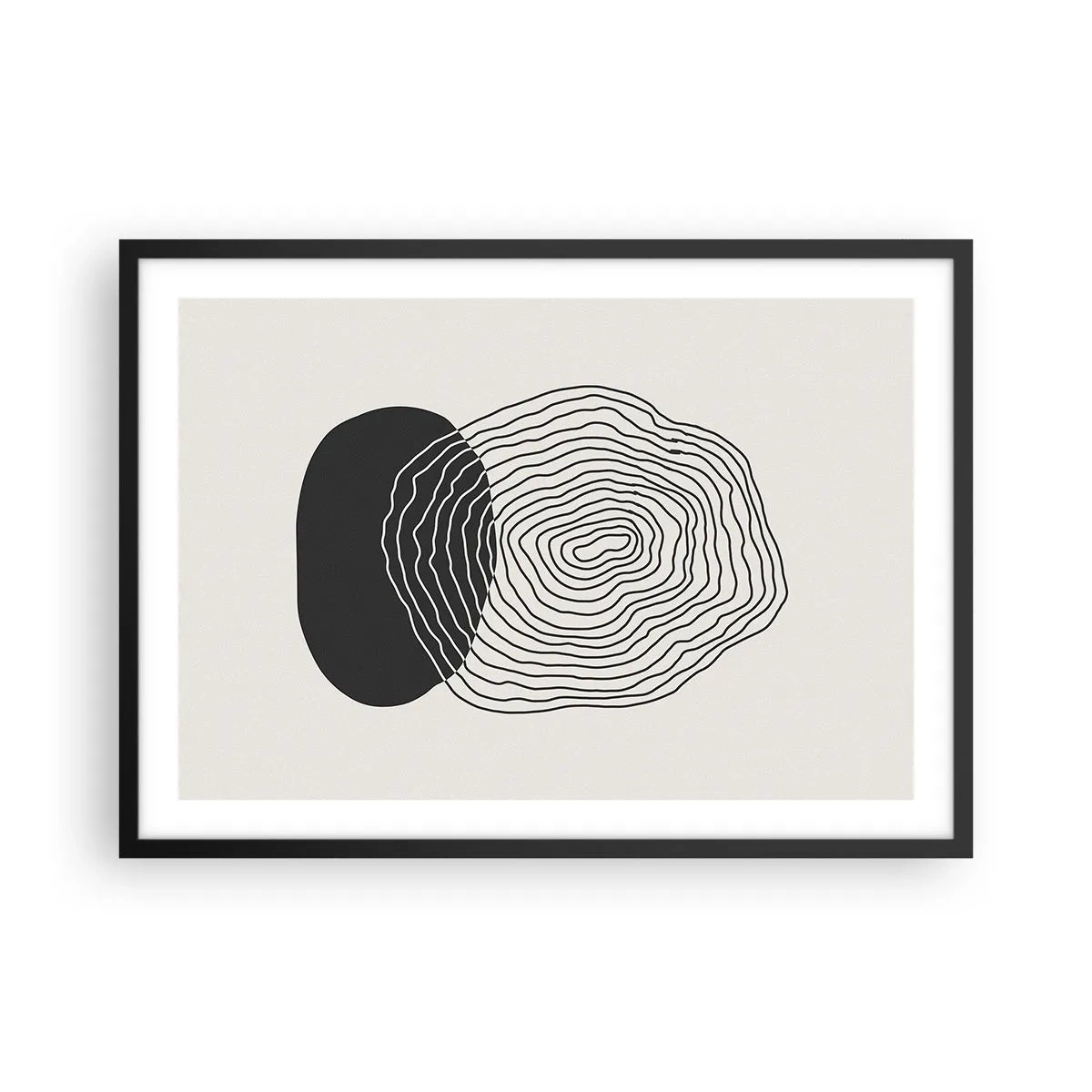 Affiche dans un cadre noir - Poster - Motif abstrait avec des lignes et des formes en noir et blanc - 70x50cm - Durabilité et oscillation - Décoration murale moderne pour le salon et la chambre ARTTOR