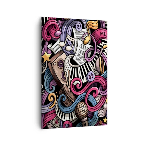 Impression sur toile - Image sur toile - Une abstraction musicale pleine d'instruments et de notes colorées. - 80x120cm - Mélodie compliquée - Décoration murale moderne pour le salon et la chambre ARTTOR