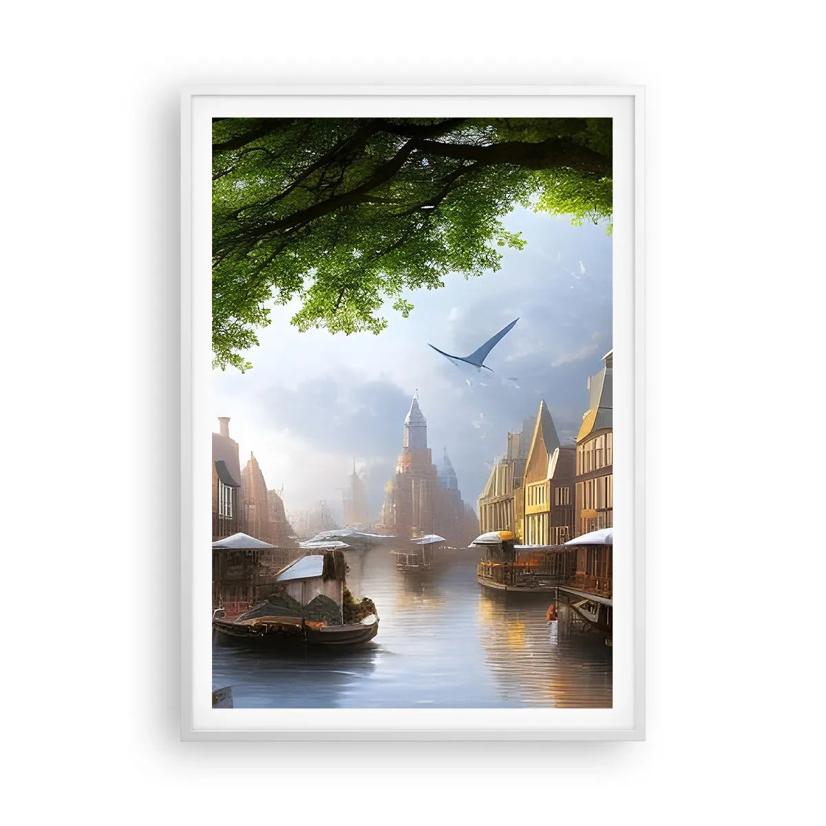 Affiche dans un cadre blanc - Poster - Paysage urbain néerlandais - 70x100 cm