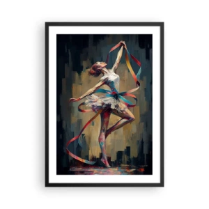 Affiche dans un cadre noir - Poster - Une danseuse dans une pose dynamique avec des rubans colorés. - 50x70cm - Danse du ruban - Décoration murale moderne pour le salon et la chambre ARTTOR