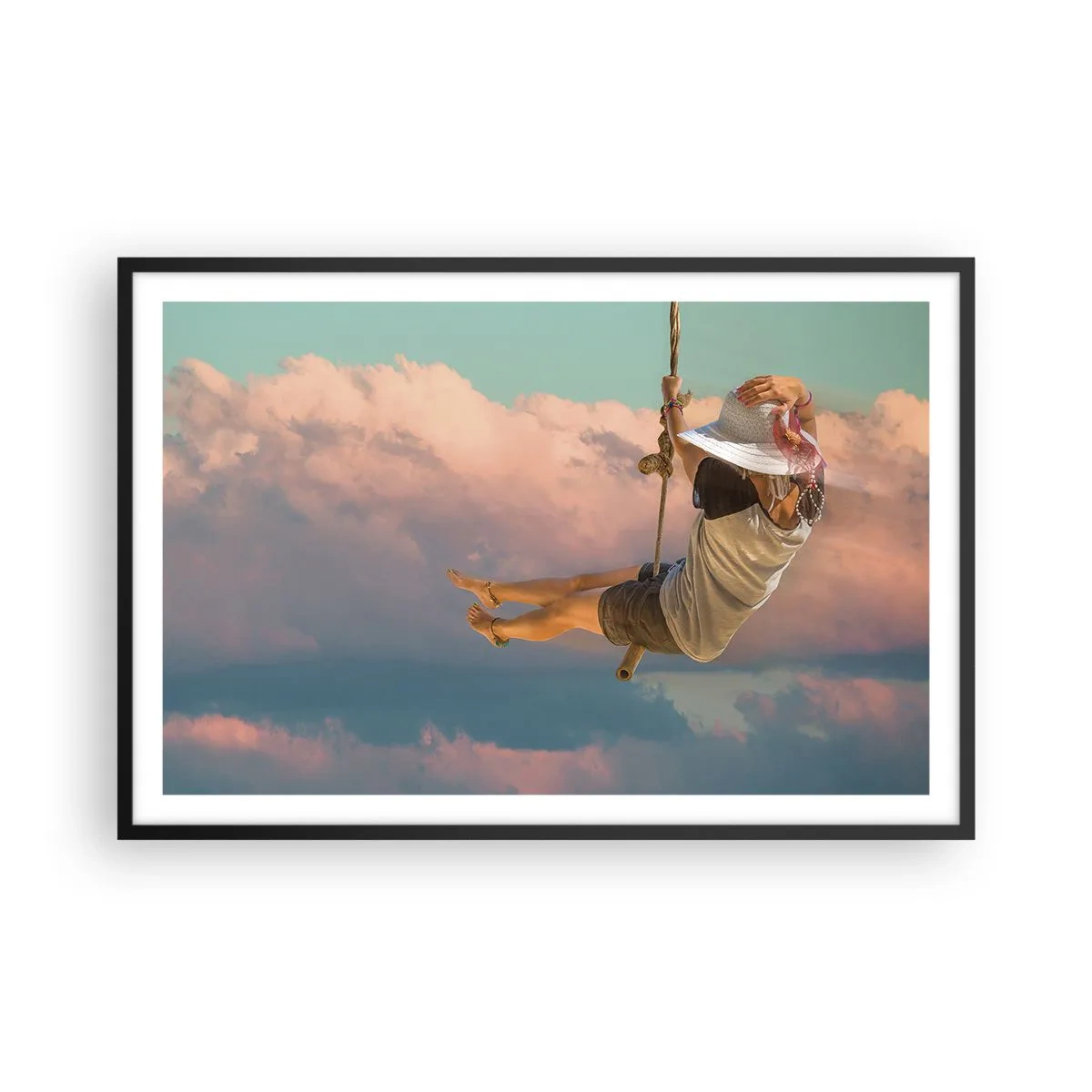 Affiche dans un cadre noir - Poster - S'amuser dans les nuages - 91x61 cm