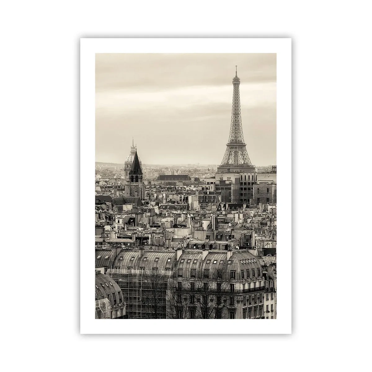 Affiche - Poster - Panorama de Paris avec la Tour Eiffel en tons sépia - 50x70cm - Sur les toits de Paris - Décoration murale moderne pour le salon et la chambre ARTTOR