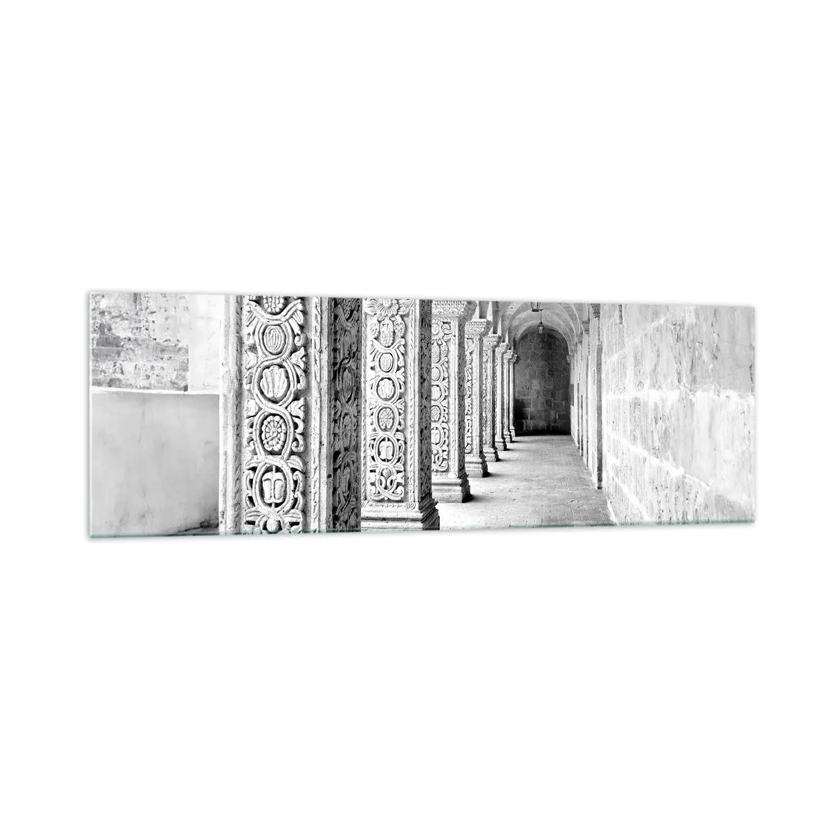 Impression sur verre - Image sur verre - Colonnes historiques dans une prise de vue monochrome - 160x50cm - Où cela mène-t-il…? - Décoration murale moderne pour le salon et la chambre ARTTOR