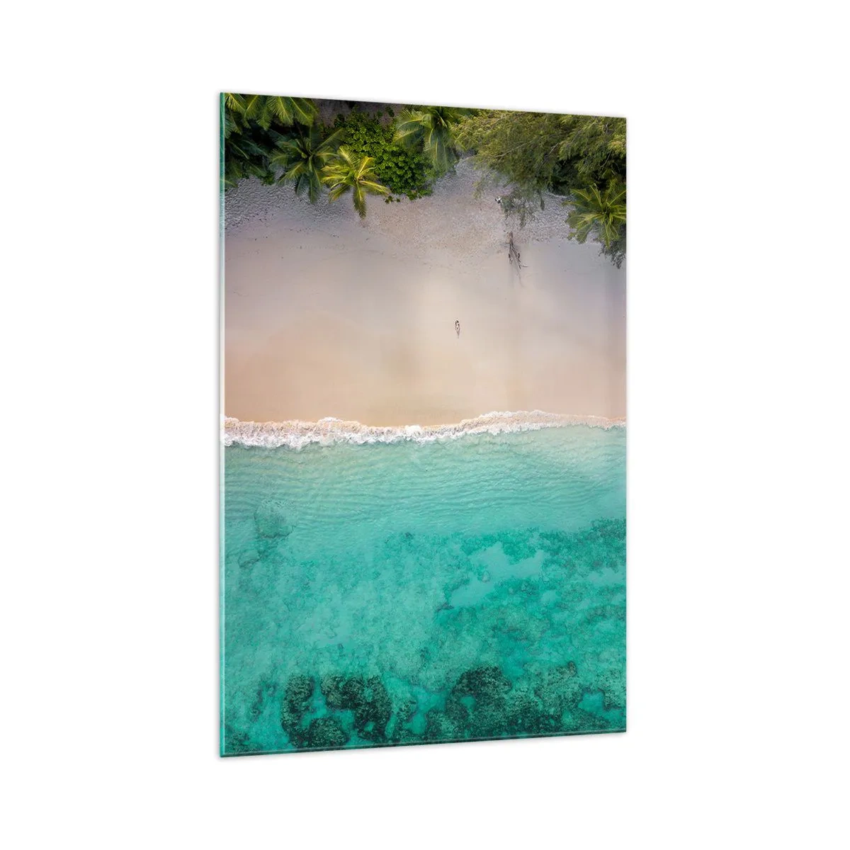 Impression sur verre - Image sur verre - Vue aérienne d'une plage tropicale aux eaux turquoises - 70x100cm - Plage paradisiaque - Décoration murale moderne pour le salon et la chambre ARTTOR