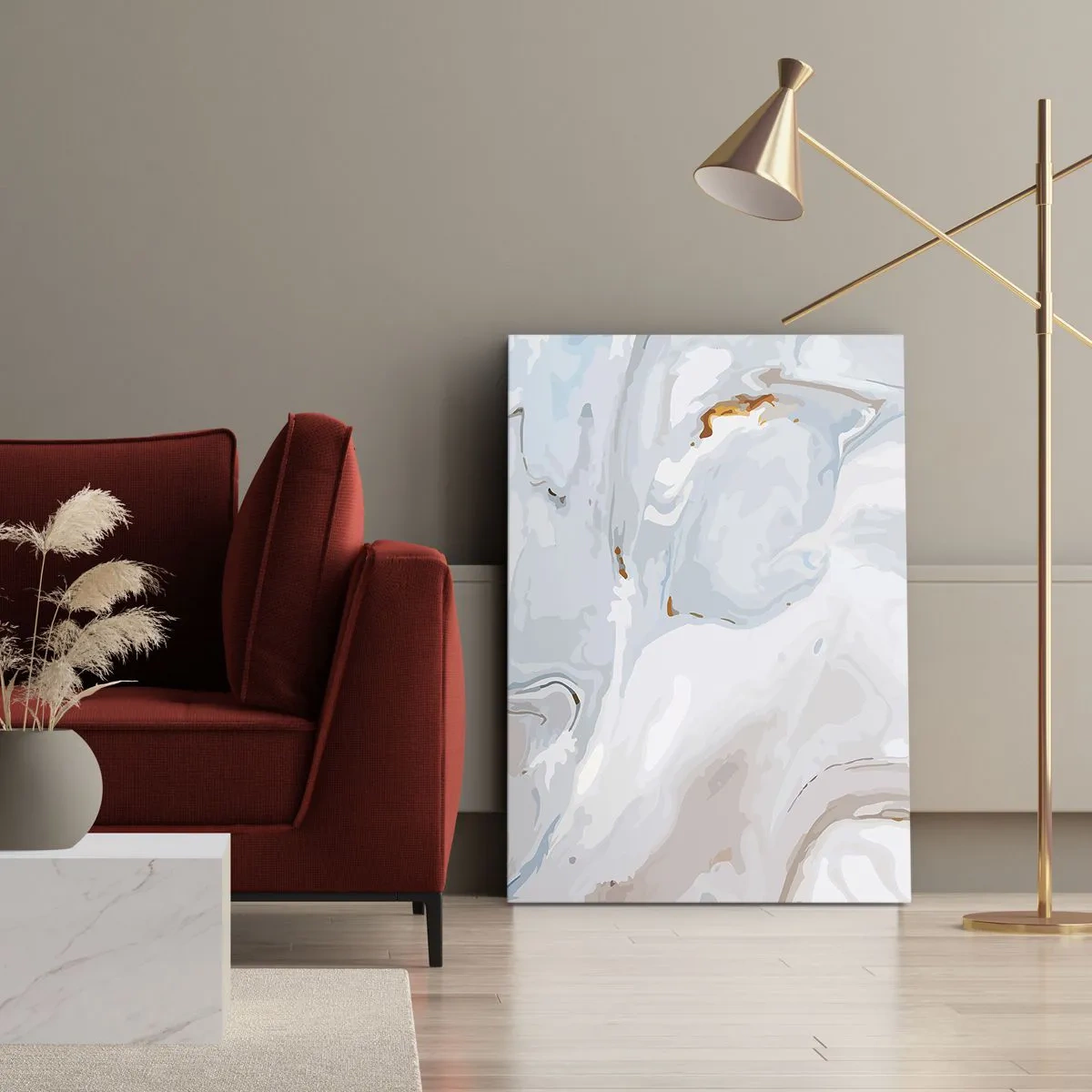 Impression sur toile - Image sur toile - Vagues abstraites dans des tons de bleu et de blanc - 70x100cm - Blanc surélevé - Décoration murale moderne pour le salon et la chambre ARTTOR