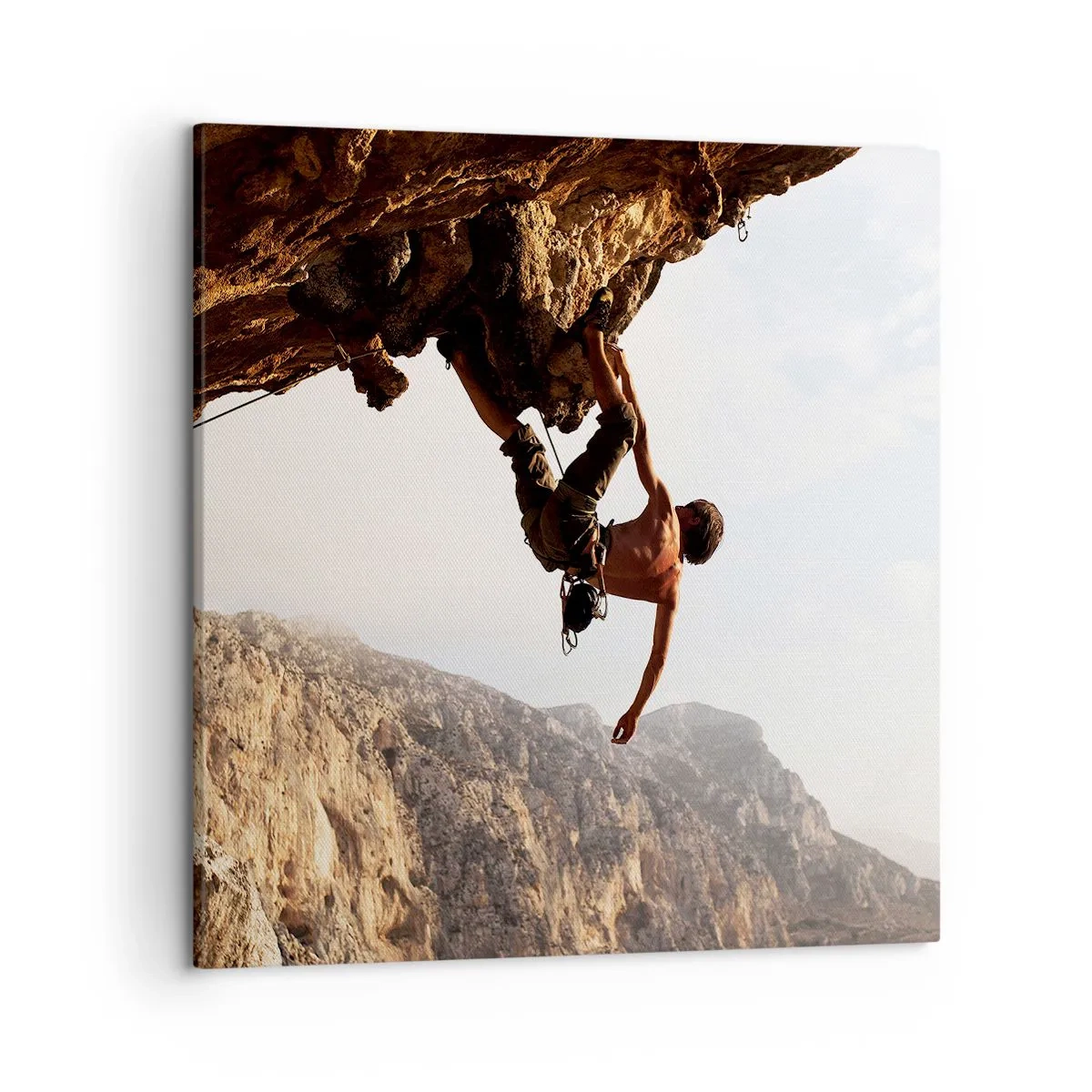 Impression sur toile - Image sur toile - Le monde rétréci dans une main sur une coupe de rocher - 50x50 cm