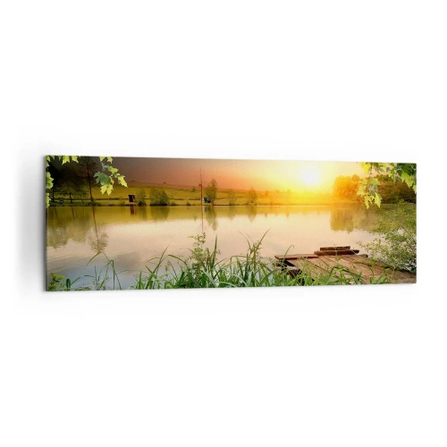 Impression sur toile - Image sur toile - Paysage verdoyant avec un lac au coucher du soleil - 160x50cm - Paysage dans un cadre verdoyant - Décoration murale moderne pour le salon et la chambre ARTTOR