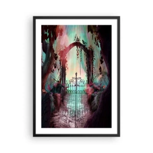 Affiche dans un cadre noir - Poster - Une porte mystérieuse dans la forêt avec un arrière-plan coloré - 50x70cm - Jardin secret - Décoration murale moderne pour le salon et la chambre ARTTOR