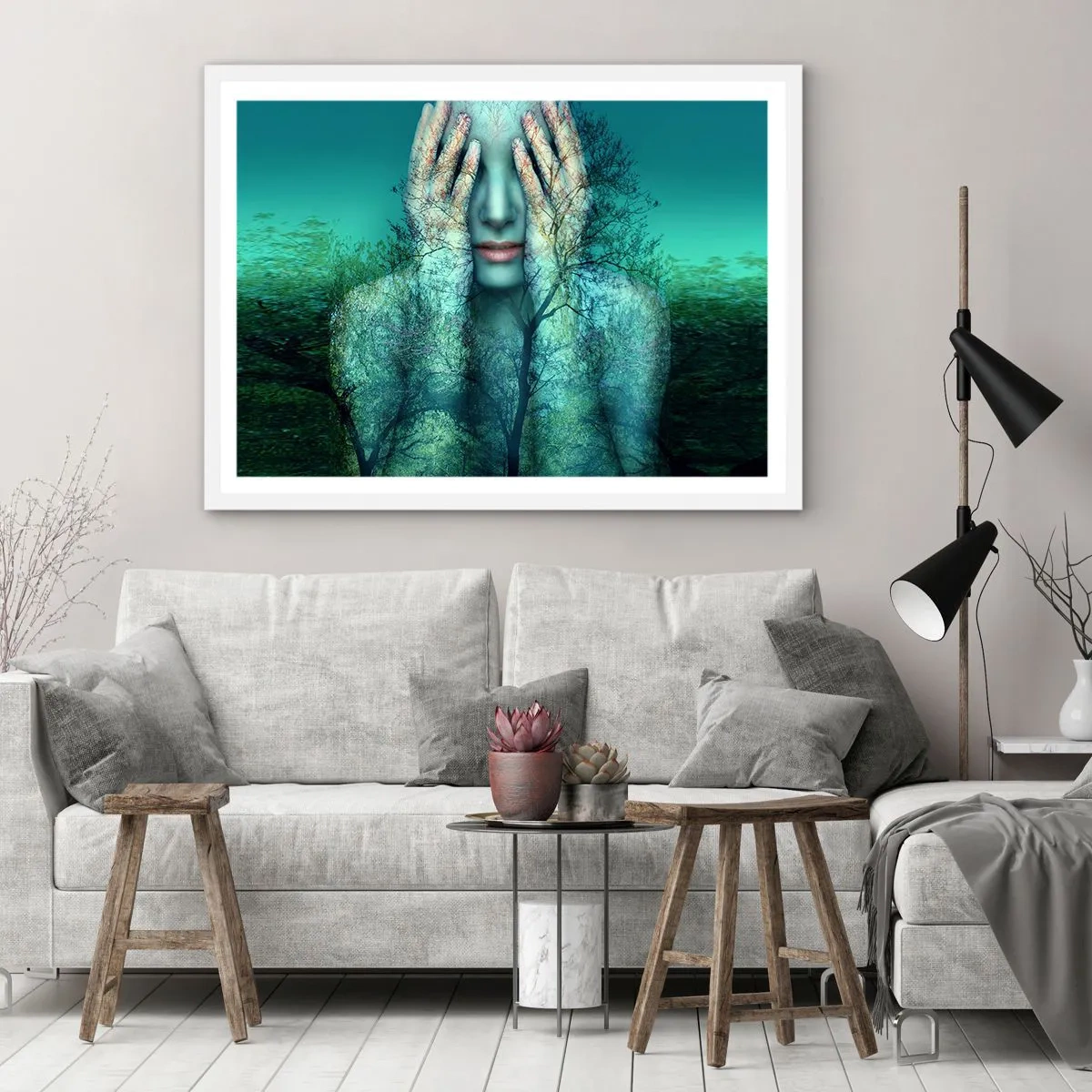 Affiche dans un cadre blanc - Poster - immergé dans l'azur - 100x70 cm