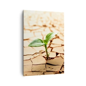 Impression sur toile - Image sur toile - Une plante verte poussant sur une terre sèche et craquelée - 70x100cm - La force indomptable de la vie - Décoration murale moderne pour le salon et la chambre ARTTOR
