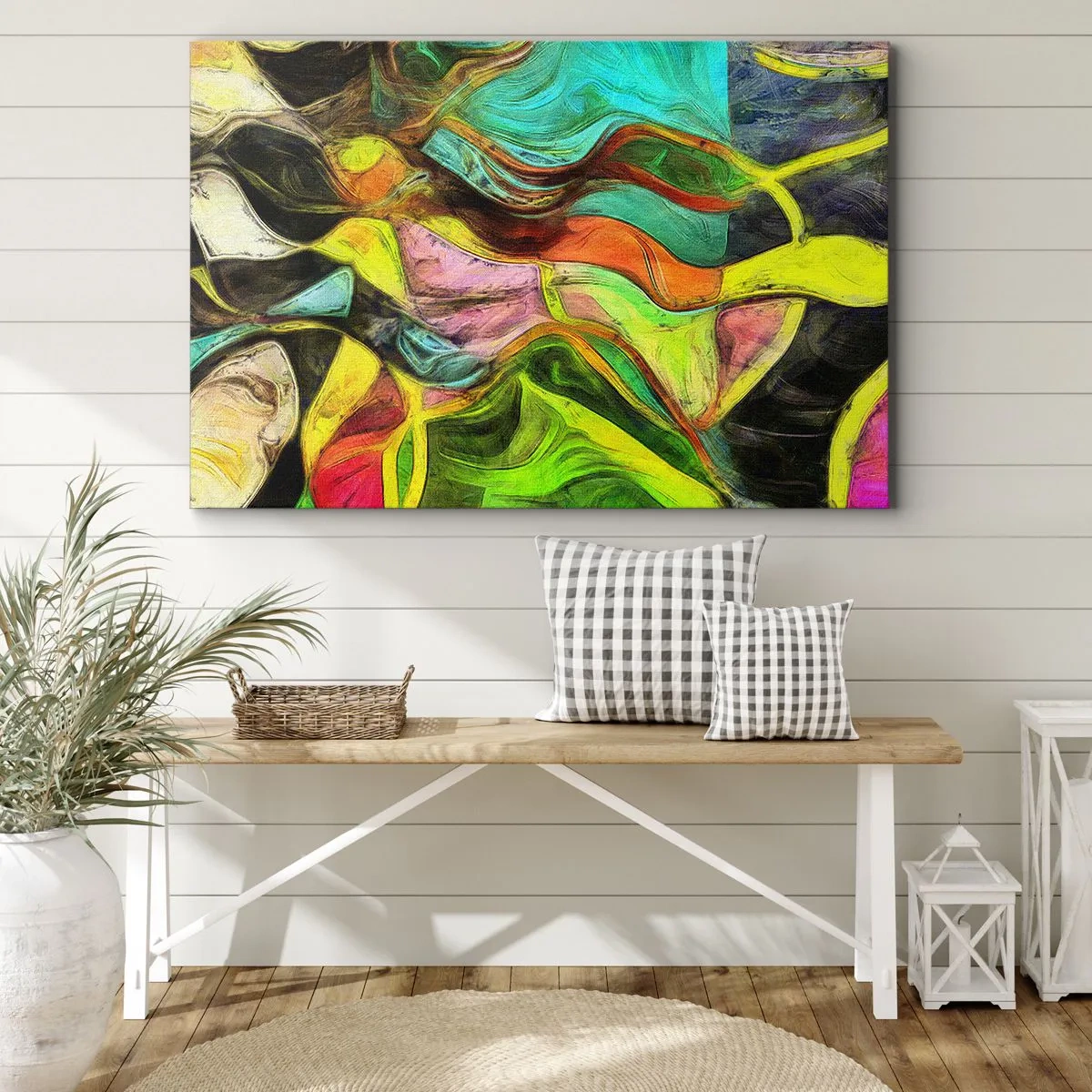 Impression sur toile - Image sur toile - Une composition abstraite avec des taches colorées et des lignes dynamiques. - 120x80cm - Le mouvement c'est la vie - Décoration murale moderne pour le salon et la chambre ARTTOR