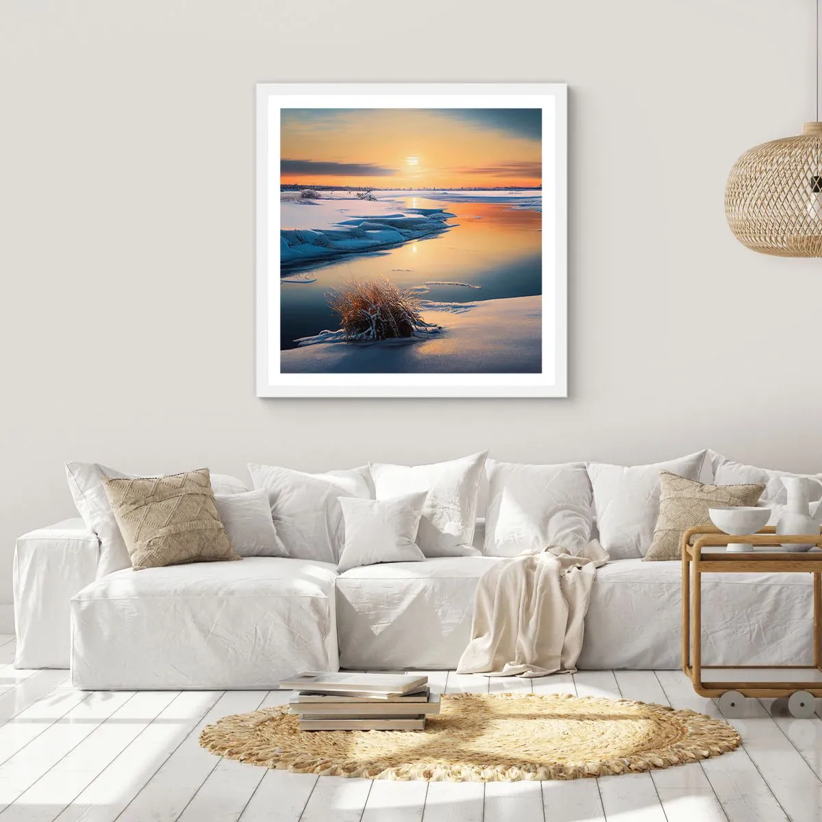 Affiche dans un cadre blanc - Poster - Coucher de soleil d'hiver - 60x60 cm