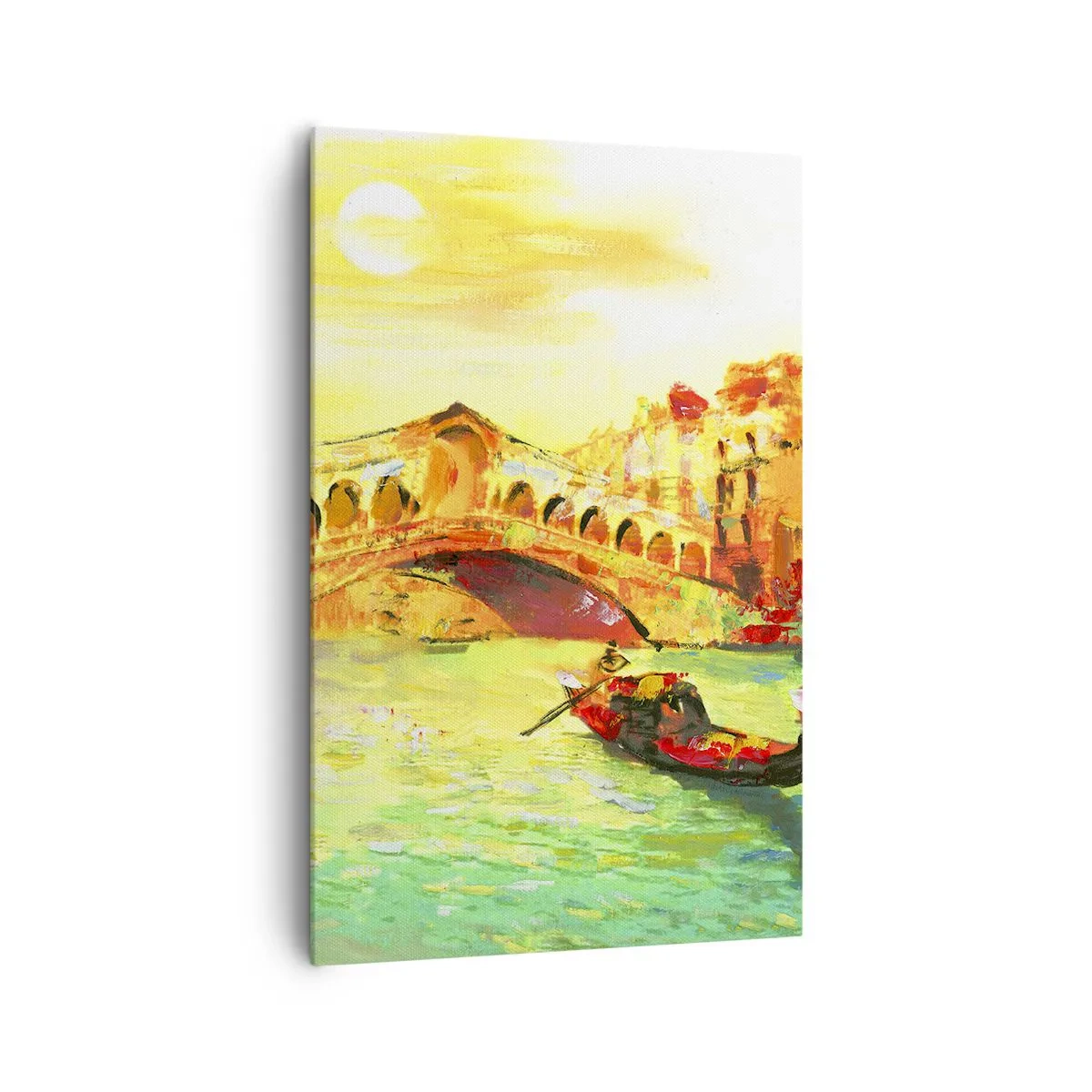 Impression sur toile - Image sur toile - Un pont pittoresque sur le canal avec une gondole à la lumière du soleil couchant - 80x120cm - Un pèlerinage d'amoureux - Décoration murale moderne pour le salon et la chambre ARTTOR