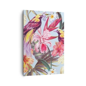 Impression sur toile - Image sur toile - Oiseaux exotiques parmi les fleurs tropicales - 70x100cm - Pétales et plumes - Décoration murale moderne pour le salon et la chambre ARTTOR