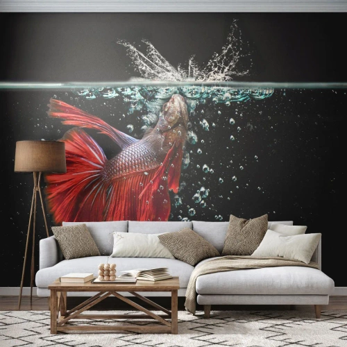 Papier Peint Photo Premium Sand - Betta splendens dans une photo sous-marine dynamique - 100x70cm - Vous avez trois vœux - Décoration murale moderne pour le salon et la chambre ARTTOR