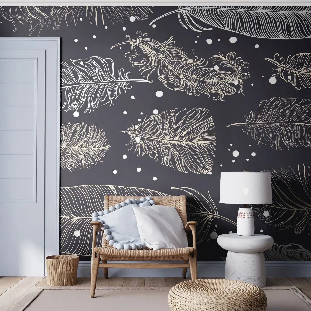 Papier Peint Photo Premium Canvas - Toile de plumes - Plume oiseau, Graphique, Morceau - 450x315 cm