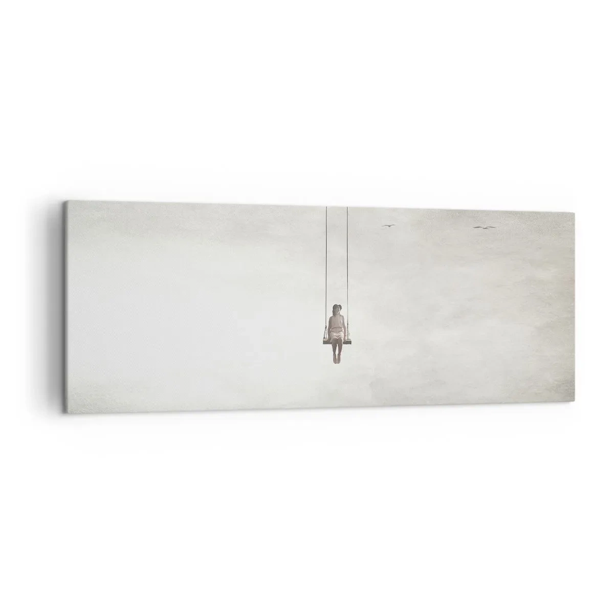 Impression sur toile - Image sur toile - Une figure sur une balançoire suspendue dans l'espace - 140x50cm - Enfant en nous - Décoration murale moderne pour le salon et la chambre ARTTOR