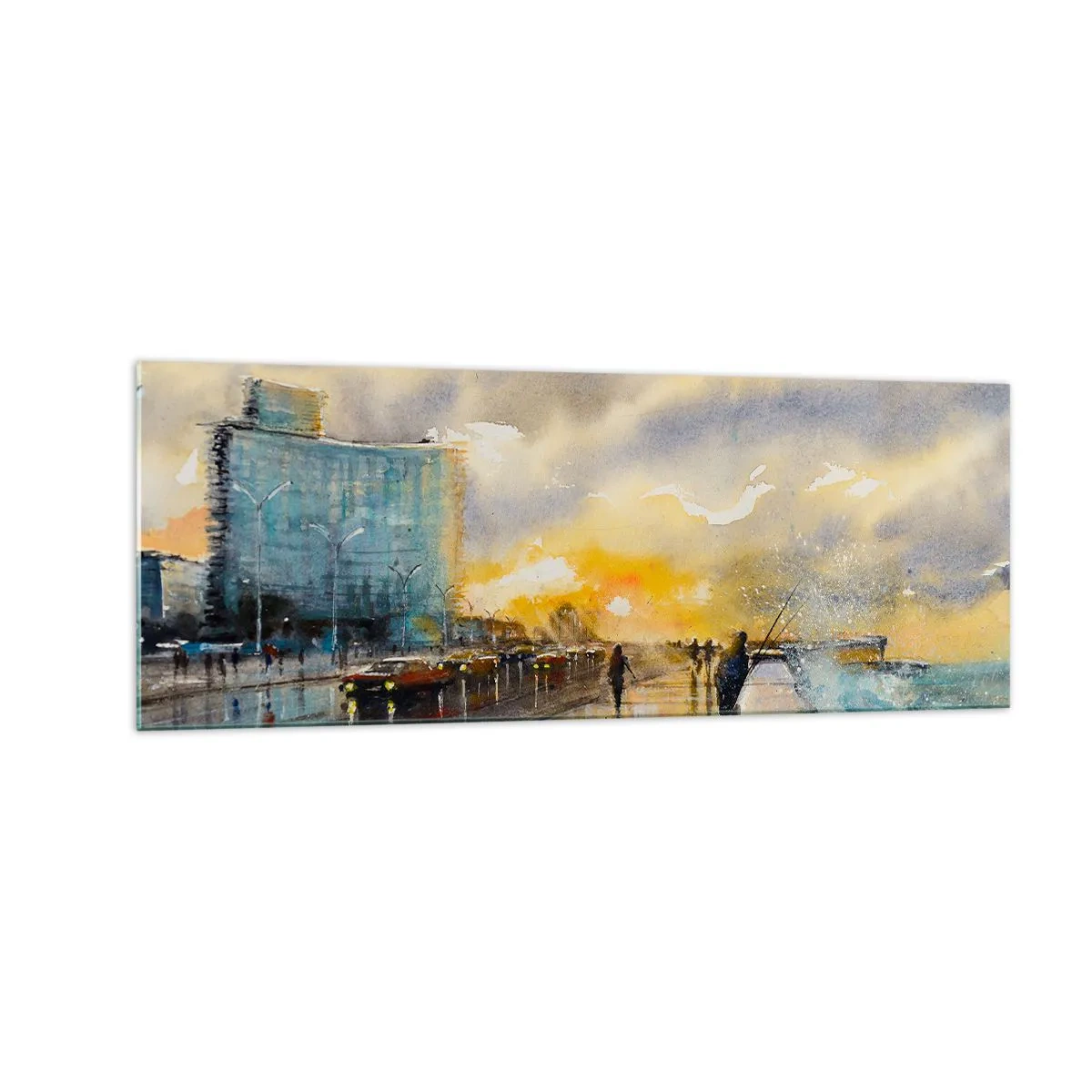Impression sur verre - Image sur verre - Une vue pittoresque de la promenade en bord de mer au coucher du soleil - 140x50cm - La vie sur le rivage - Décoration murale moderne pour le salon et la chambre ARTTOR