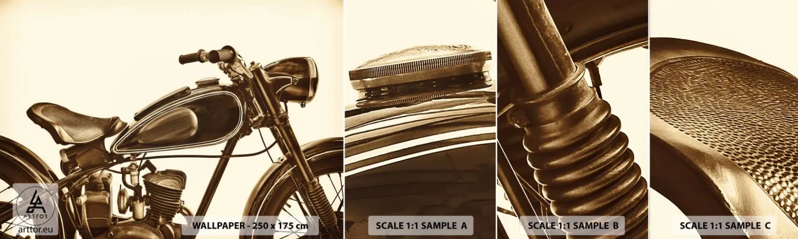 Échantillon de Papier Peint Autocollant Deluxe Sticker - Nostalgie du classique - Moto, Ancien, Automobile - 100x30 cm