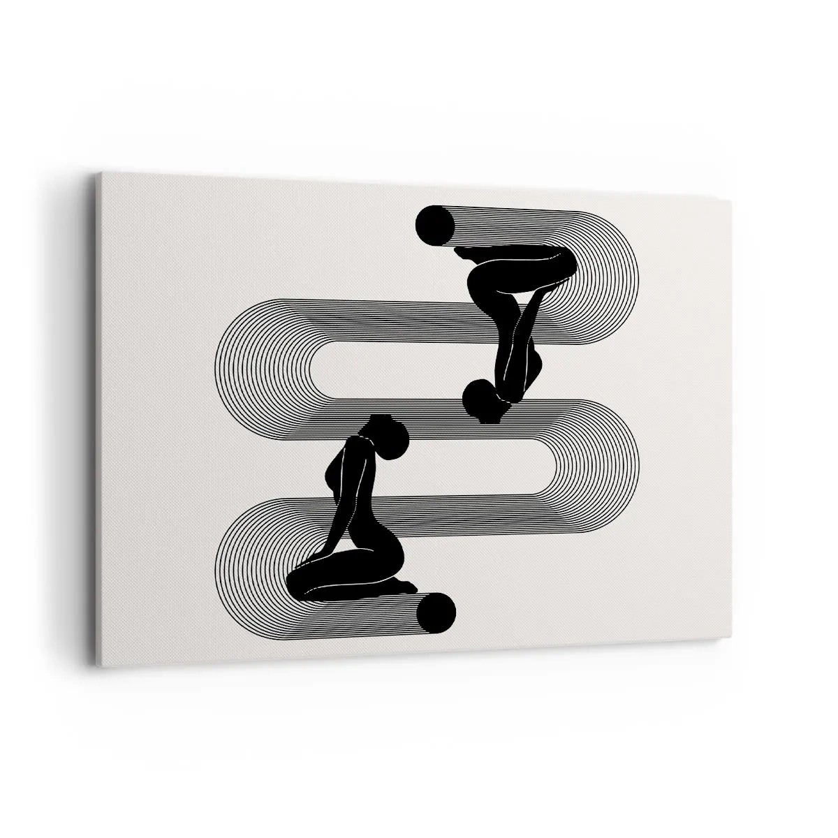 Impression sur toile - Image sur toile - Silhouettes noires avec des lignes géométriques sur fond clair - 100x70cm - Symétrie sensuelle - Décoration murale moderne pour le salon et la chambre ARTTOR