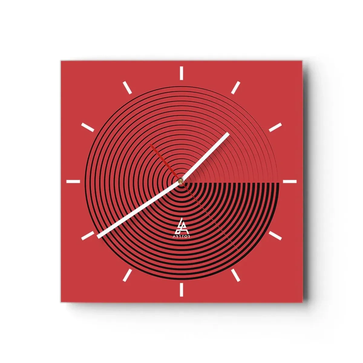 Horloge murale - Pendule murale - Cercles concentriques sur fond rouge - 30x30cm - Mouvement circulaire - Décoration murale moderne pour le salon et la chambre ARTTOR